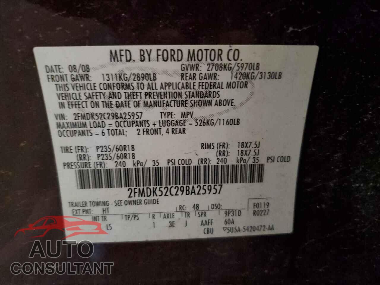 FORD FLEX 2009 - 2FMDK52C29BA25957