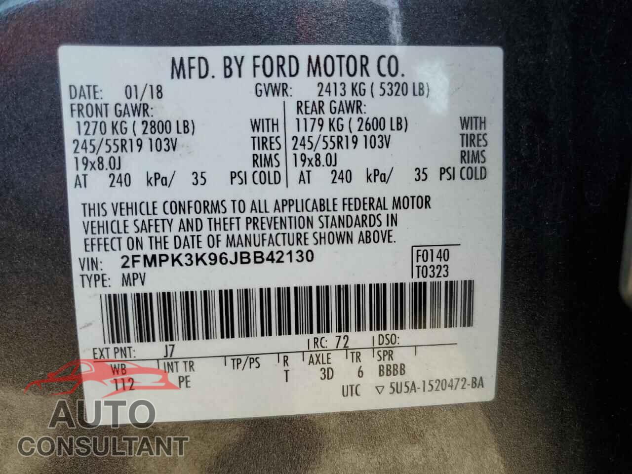 FORD EDGE 2018 - 2FMPK3K96JBB42130