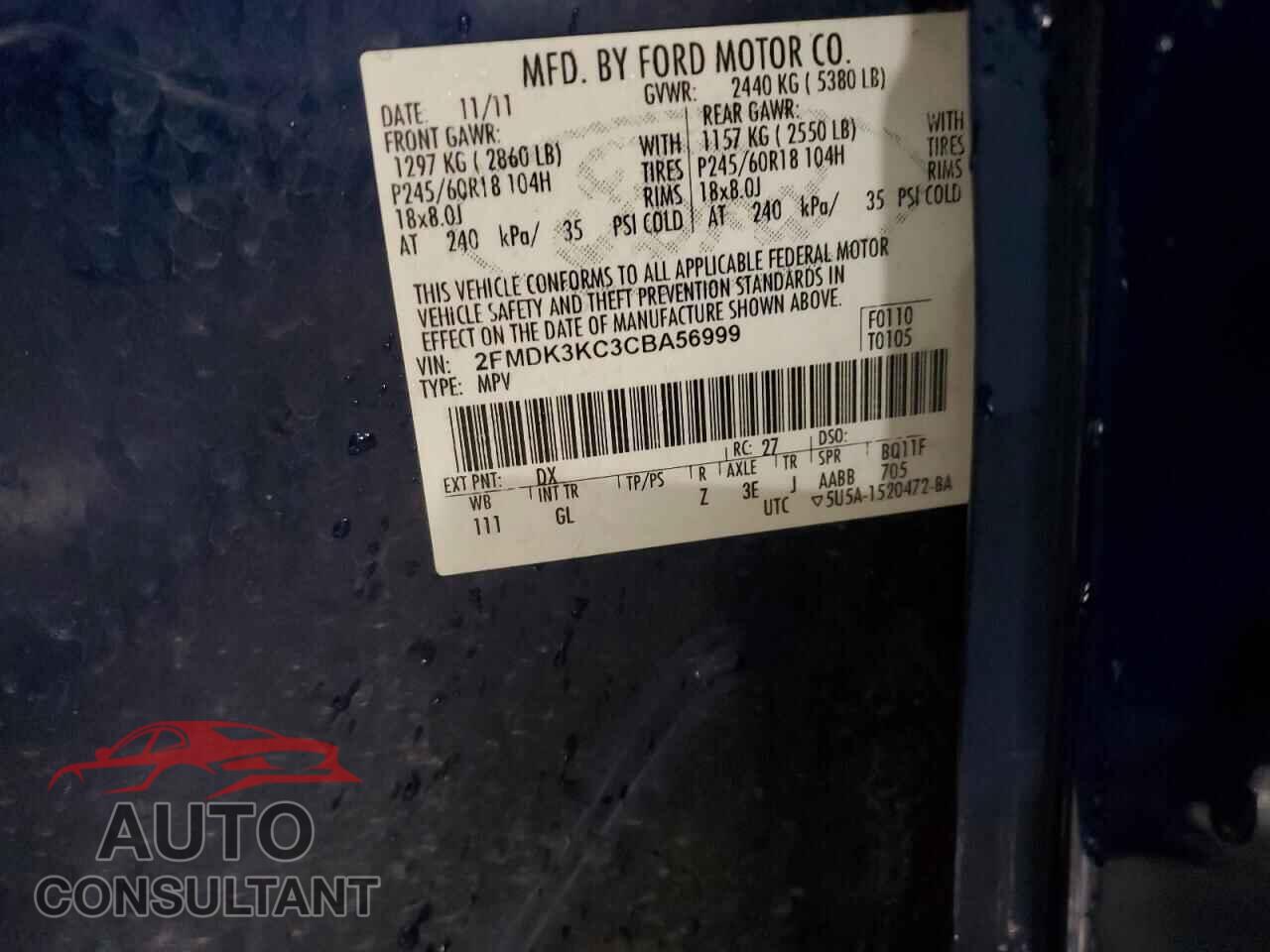 FORD EDGE 2012 - 2FMDK3KC3CBA56999