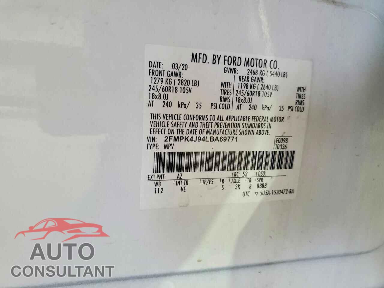 FORD EDGE 2020 - 2FMPK4J94LBA69771