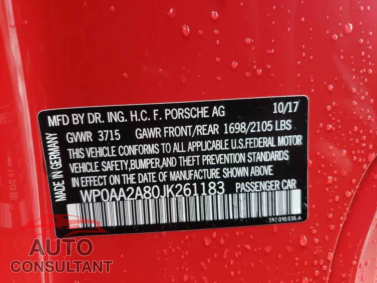 PORSCHE CAYMAN 2018 - WP0AA2A80JK261183