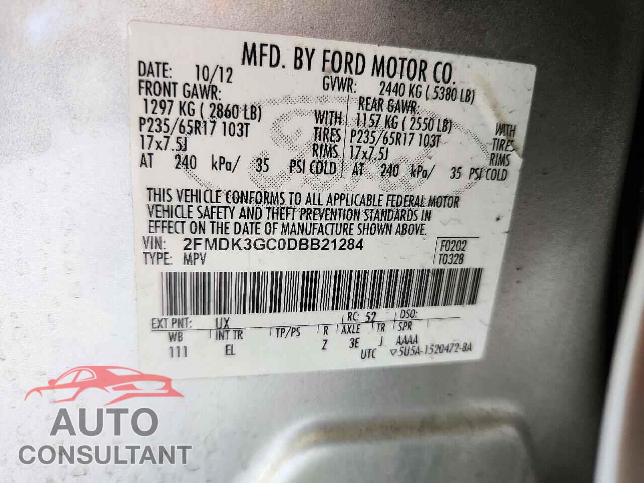 FORD EDGE 2013 - 2FMDK3GC0DBB21284