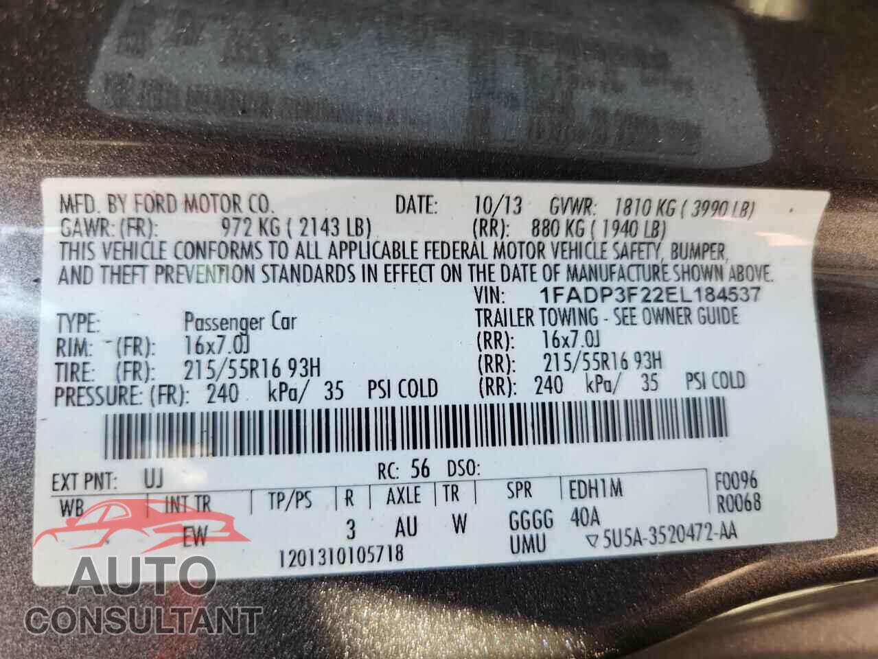 FORD FOCUS 2014 - 1FADP3F22EL184537