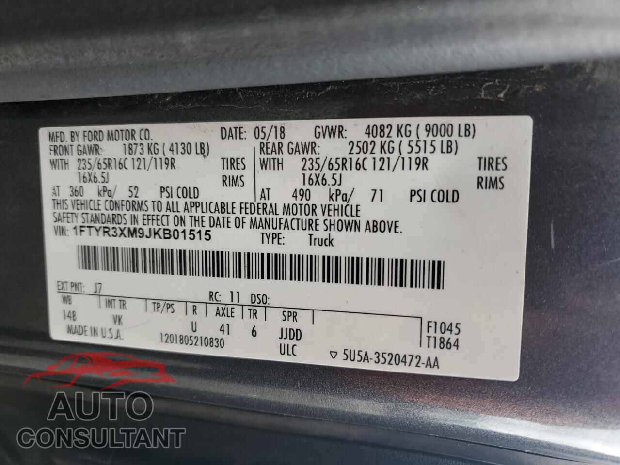 FORD TRANSIT 2018 - 1FTYR3XM9JKB01515