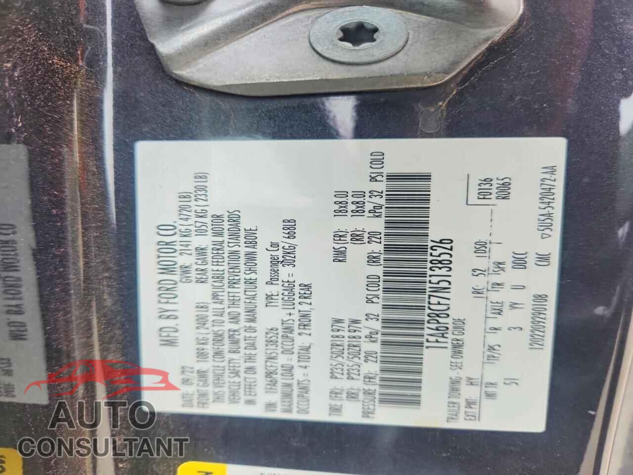 FORD MUSTANG 2022 - 1FA6P8CF7N5138526