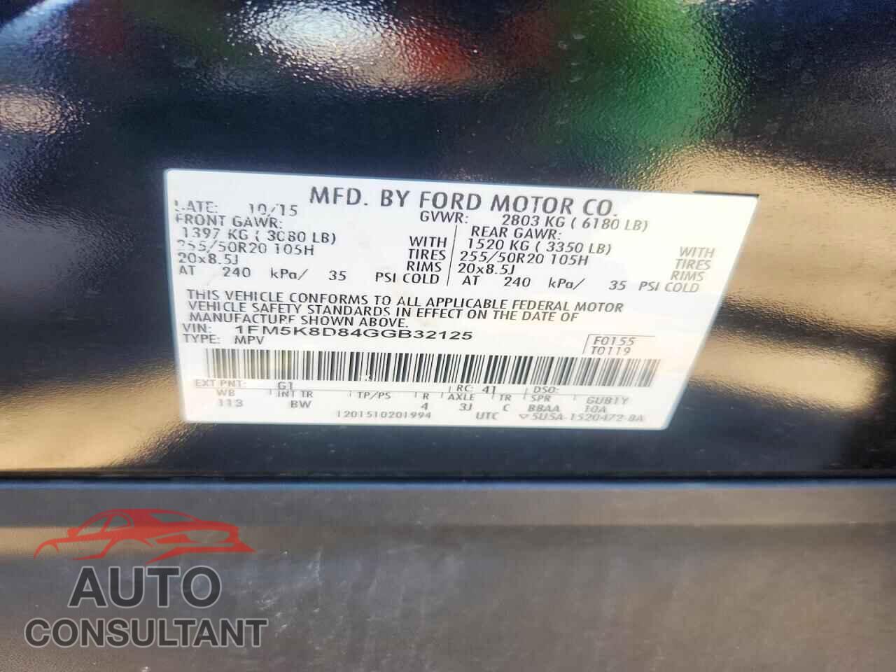 FORD EXPLORER 2016 - 1FM5K8D84GGB32125