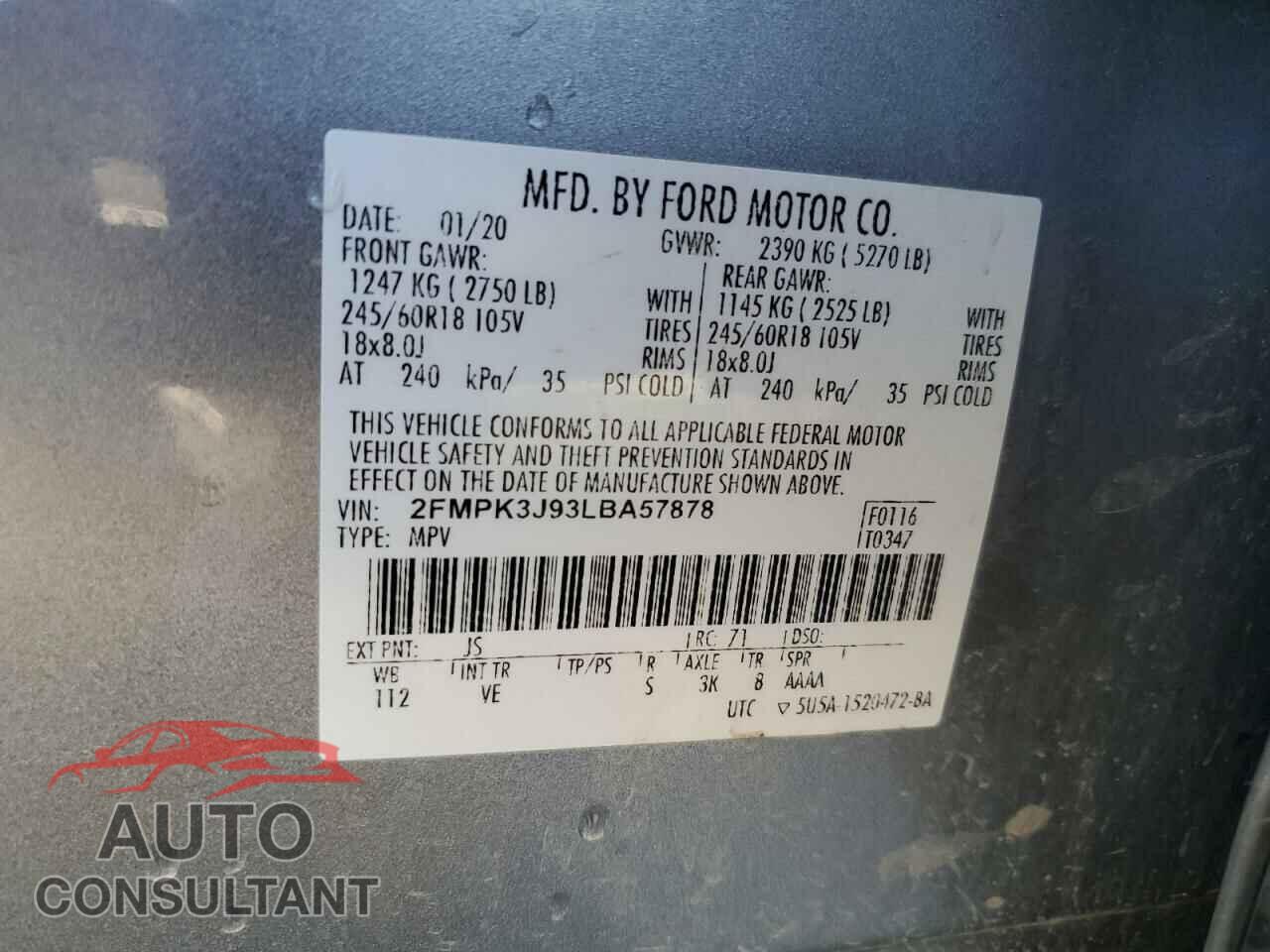 FORD EDGE 2020 - 2FMPK3J93LBA57878
