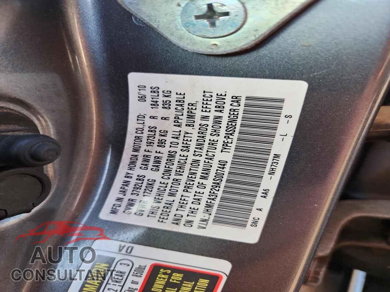 HONDA CIVIC 2010 - JHMFA3F29AS007440