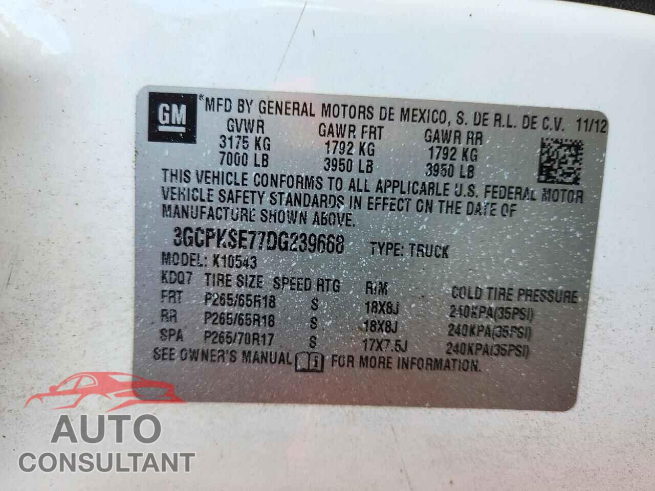 CHEVROLET SILVERADO 2013 - 3GCPKSE77DG239668