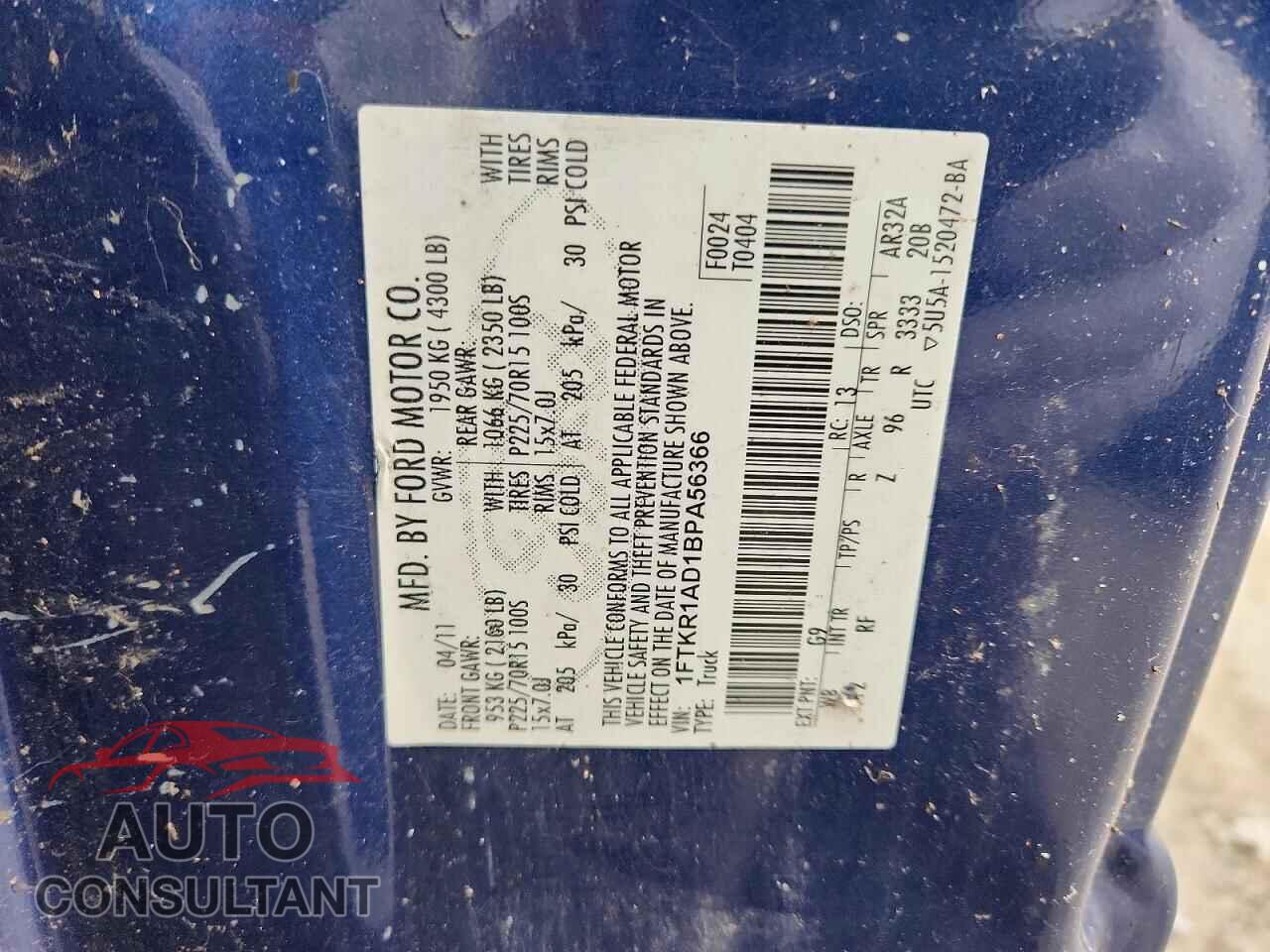 FORD RANGER 2011 - 1FTKR1AD1BPA56366