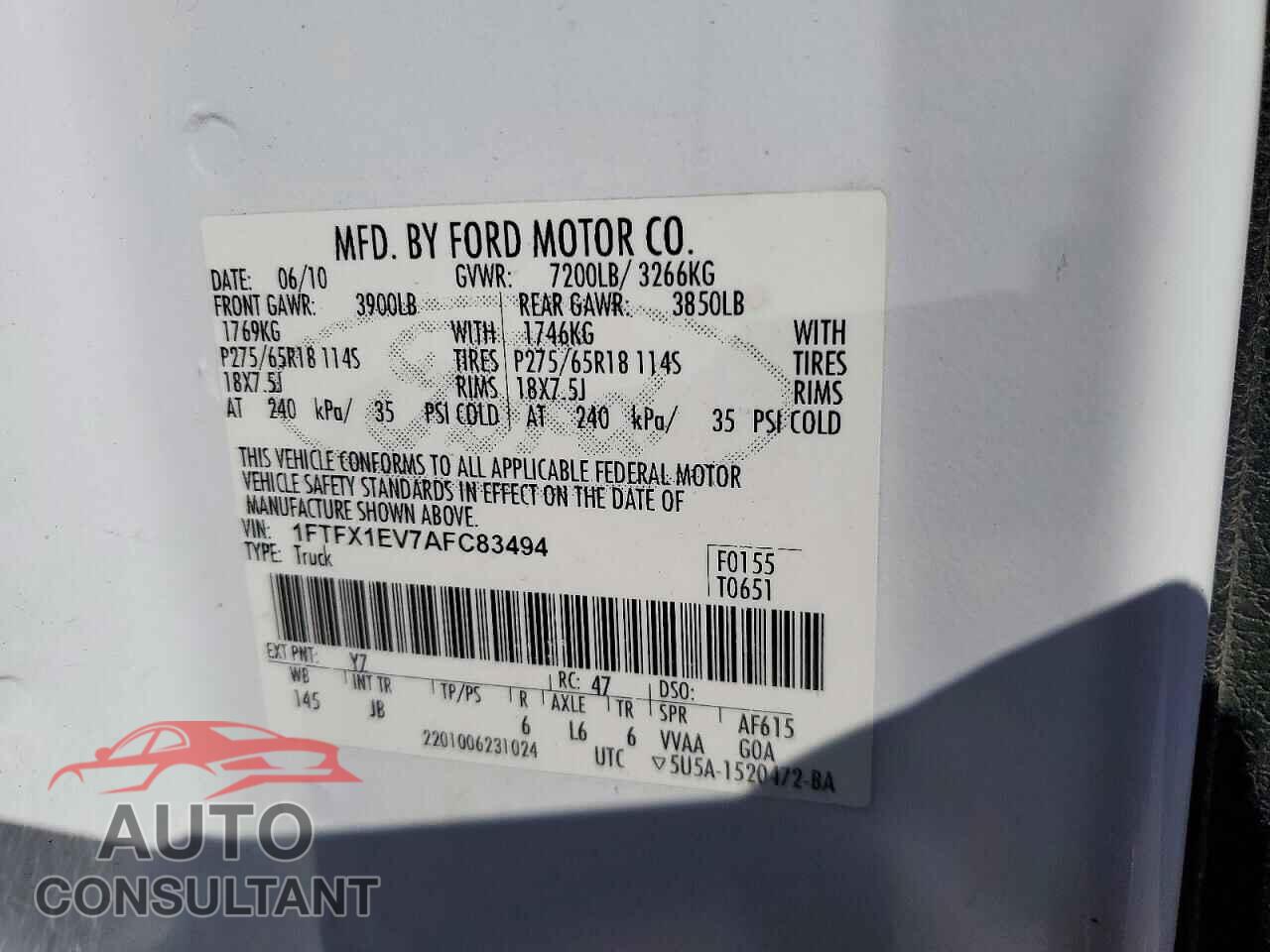 FORD F150 2010 - 1FTFX1EV7AFC83494