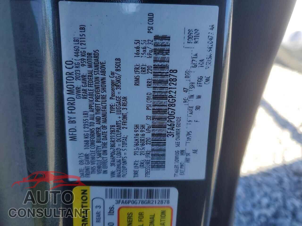 FORD FUSION 2016 - 3FA6P0G78GR212878