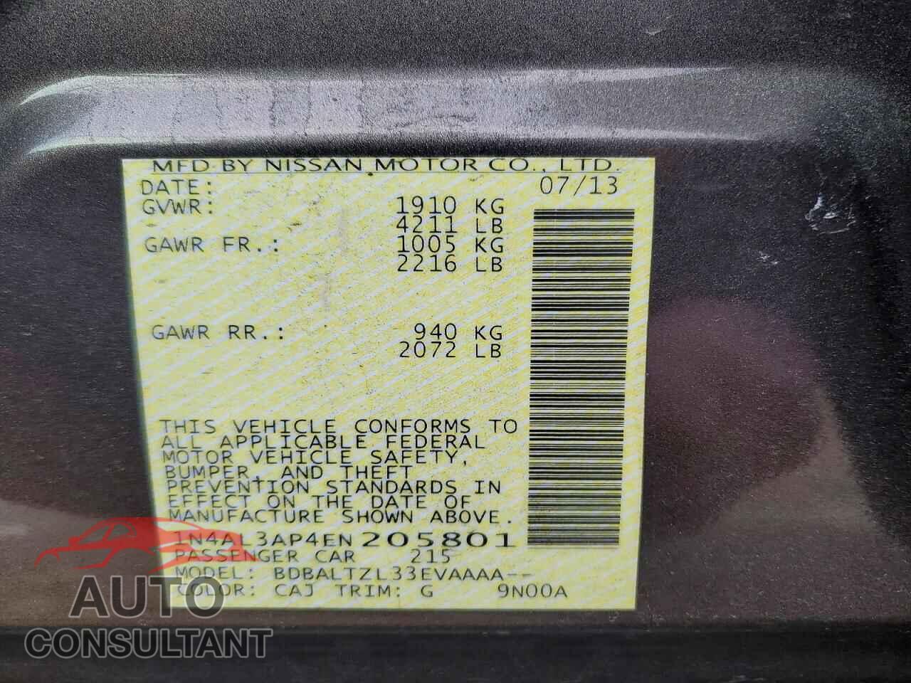 NISSAN ALTIMA 2014 - 1N4AL3AP4EN205801
