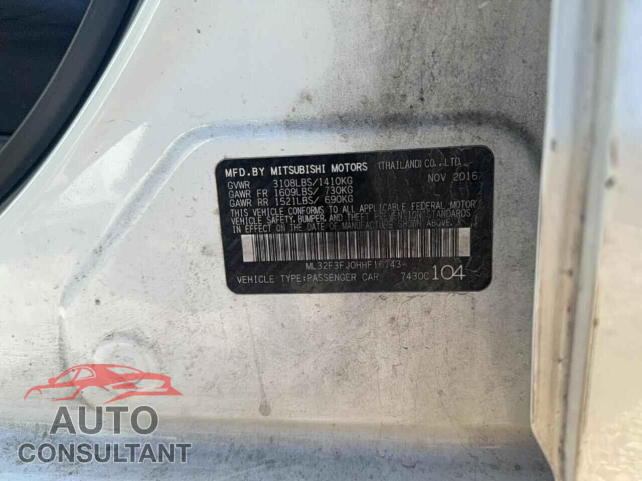 MITSUBISHI MIRAGE 2017 - ML32F3FJ0HHF16743