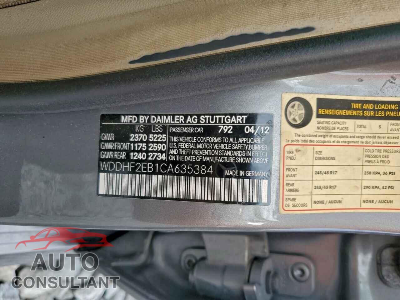 MERCEDES-BENZ E-CLASS 2012 - WDDHF2EB1CA635384