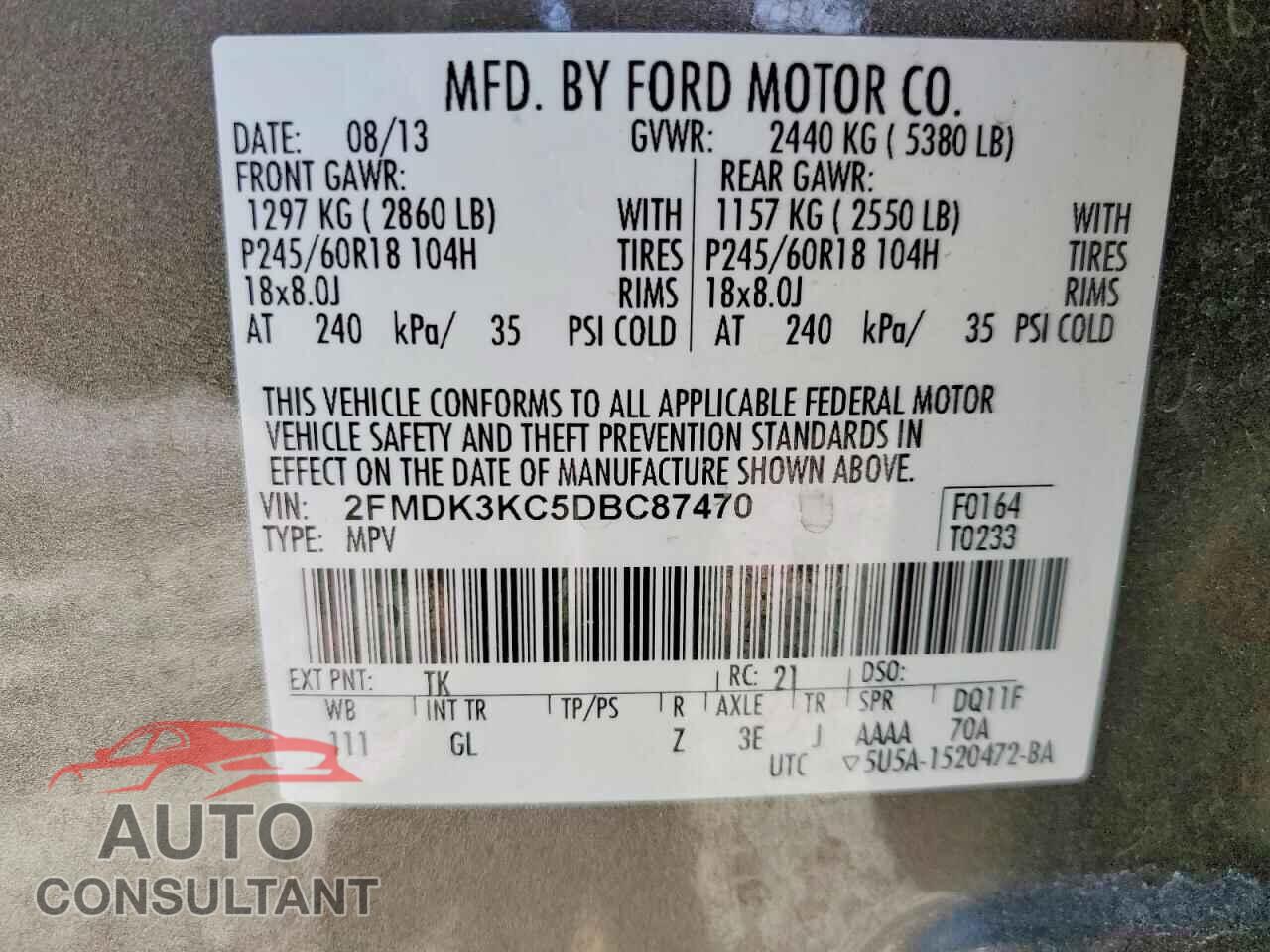 FORD EDGE 2013 - 2FMDK3KC5DBC87470