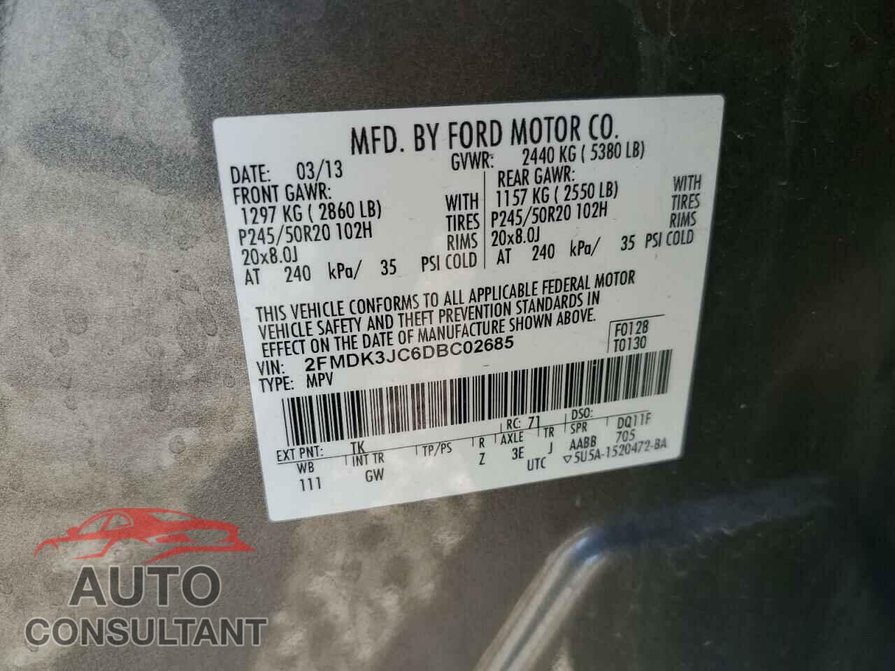 FORD EDGE 2013 - 2FMDK3JC6DBC02685