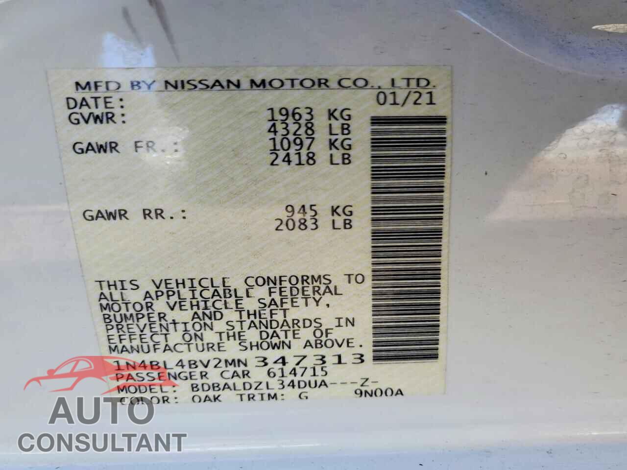 NISSAN ALTIMA 2021 - 1N4BL4BV2MN347313