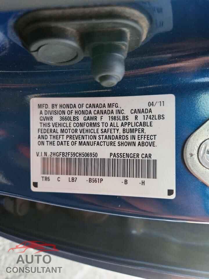 HONDA CIVIC 2012 - 2HGFB2F59CH506950