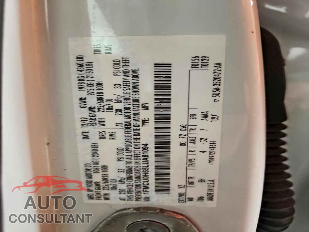 FORD ESCAPE 2020 - 1FMCU0H65LUA81094