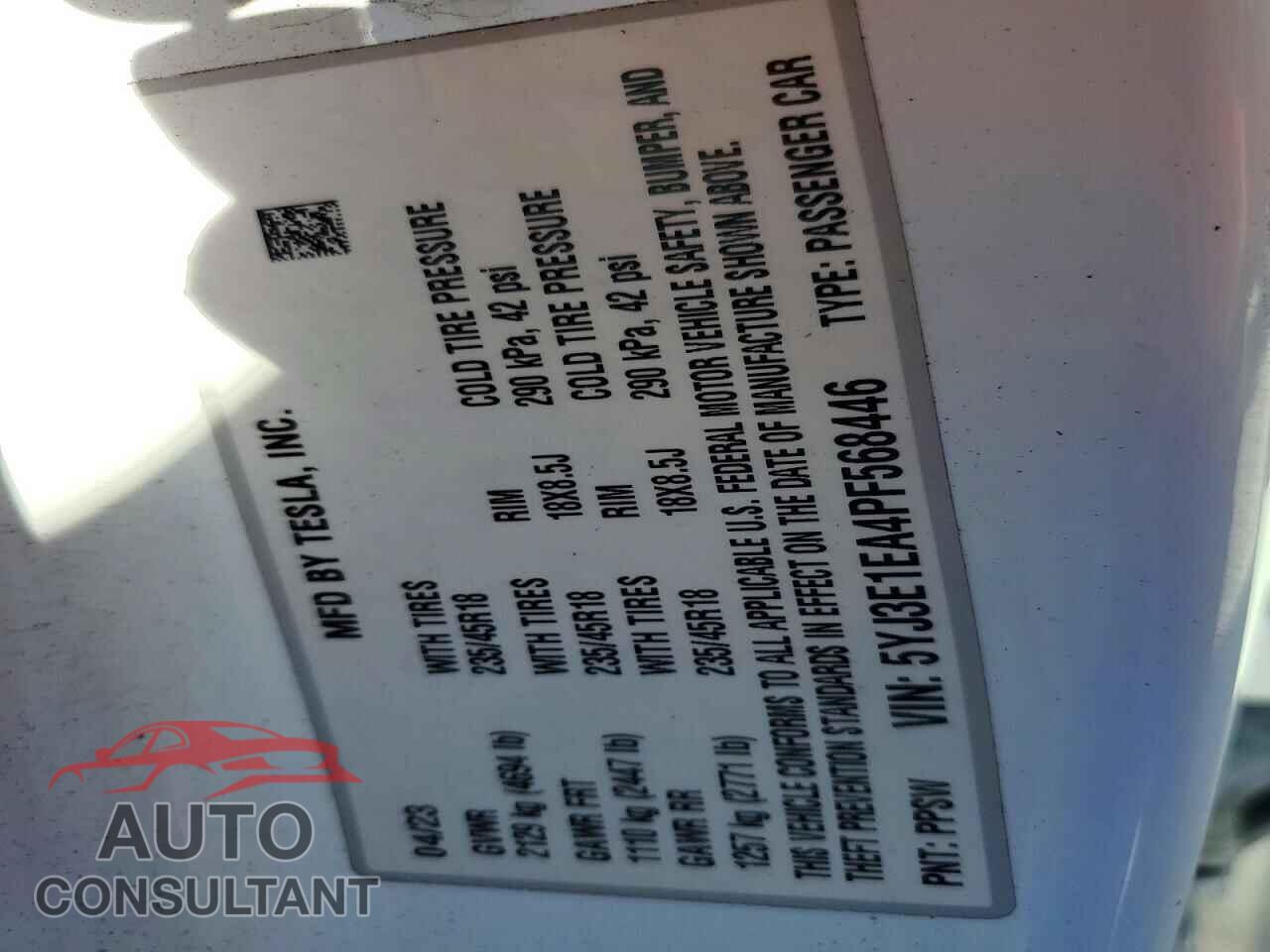 TESLA MODEL 3 2023 - 5YJ3E1EA4PF568446