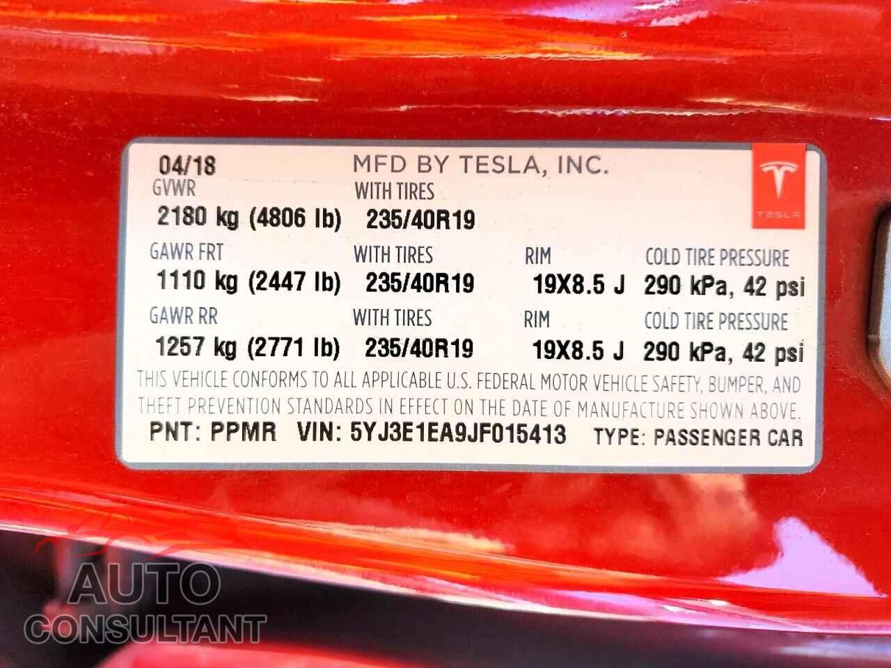 TESLA MODEL 3 2018 - 5YJ3E1EA9JF015413