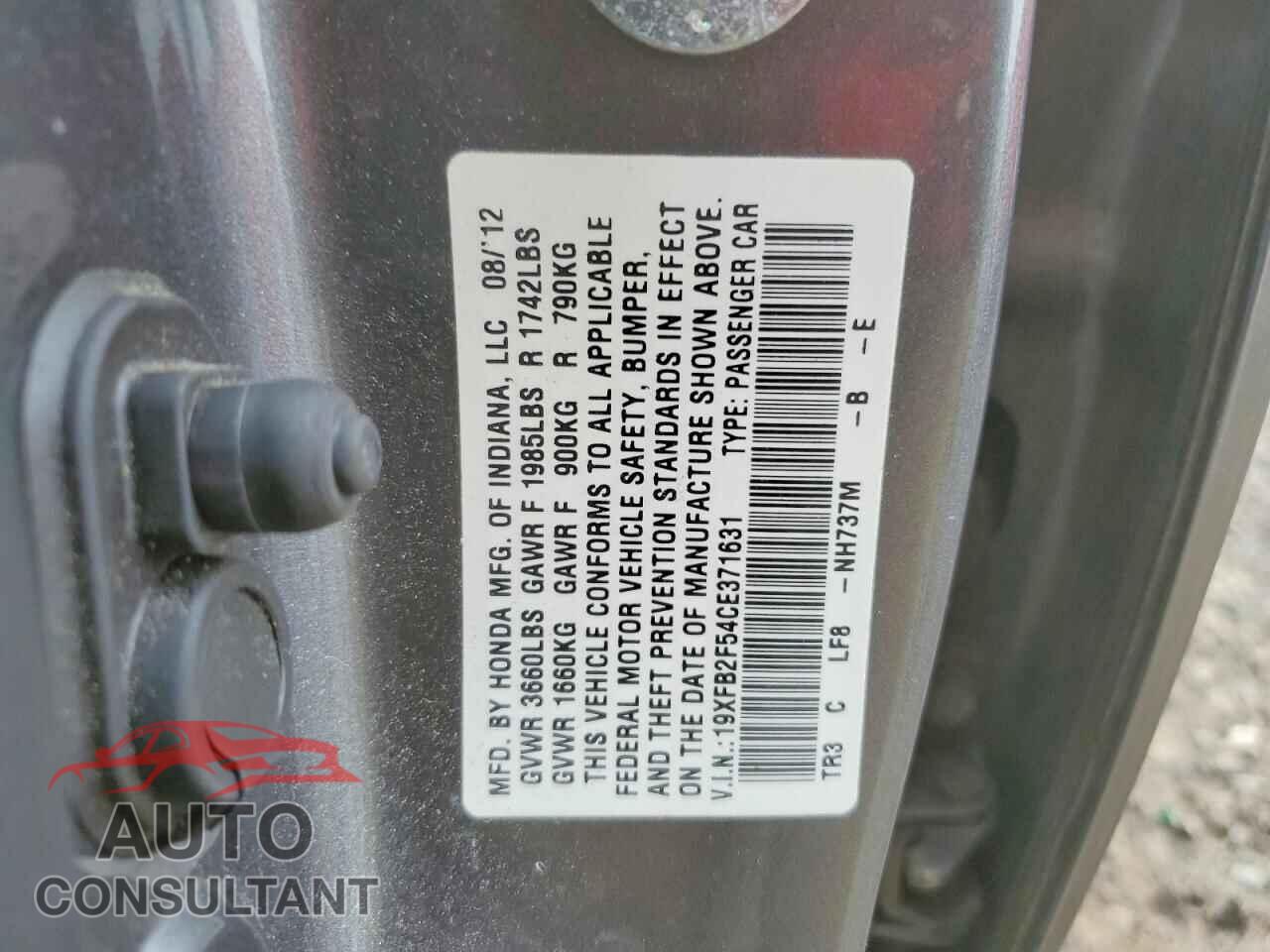 HONDA CIVIC 2012 - 19XFB2F54CE371631