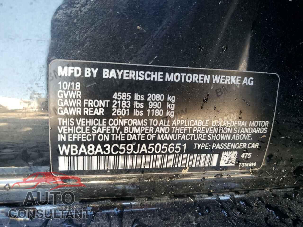 BMW 3 SERIES 2018 - WBA8A3C59JA505651
