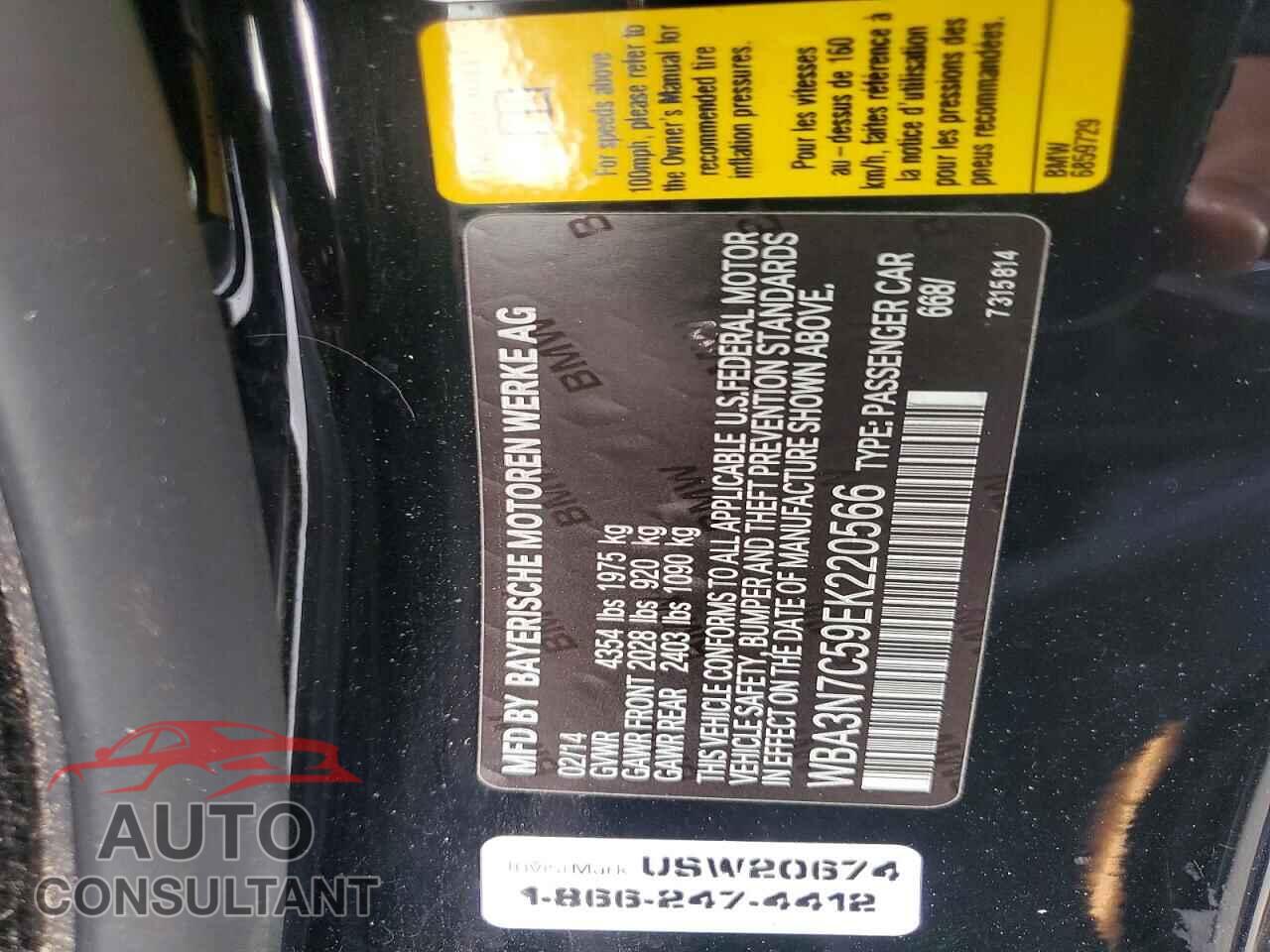 BMW 4 SERIES 2014 - WBA3N7C59EK220566
