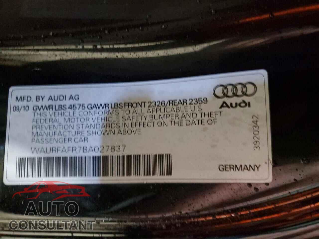 AUDI A5 2011 - WAURFAFR7BA027837
