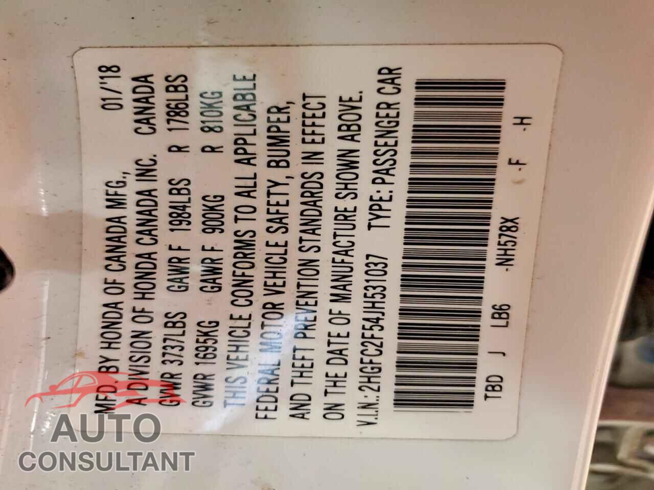 HONDA CIVIC 2018 - 2HGFC2F54JH531037