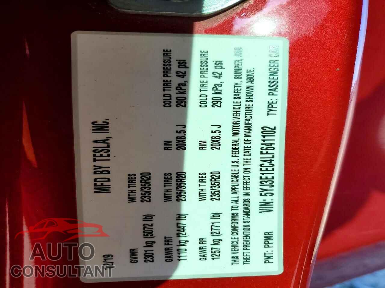 TESLA MODEL 3 2020 - 5YJ3E1EC4LF641102