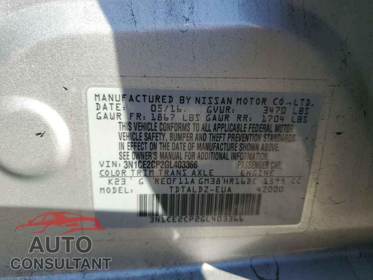 NISSAN VERSA 2016 - 3N1CE2CP2GL403366