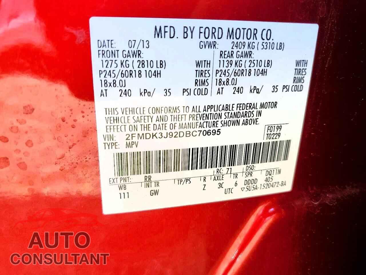 FORD EDGE 2013 - 2FMDK3J92DBC70695