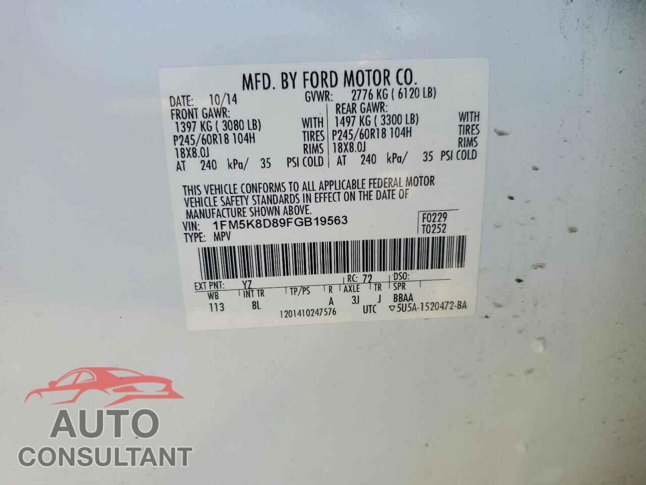 FORD EXPLORER 2015 - 1FM5K8D89FGB19563