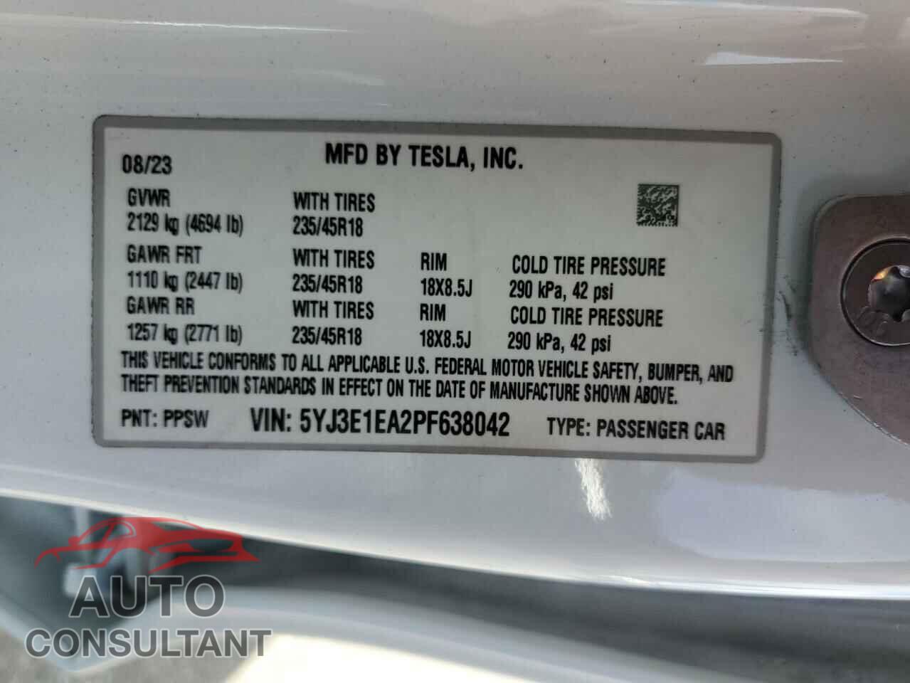TESLA MODEL 3 2023 - 5YJ3E1EA2PF638042