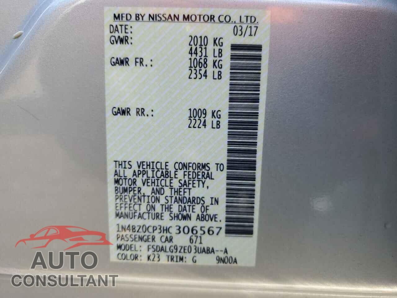 NISSAN LEAF 2017 - 1N4BZ0CP3HC306567