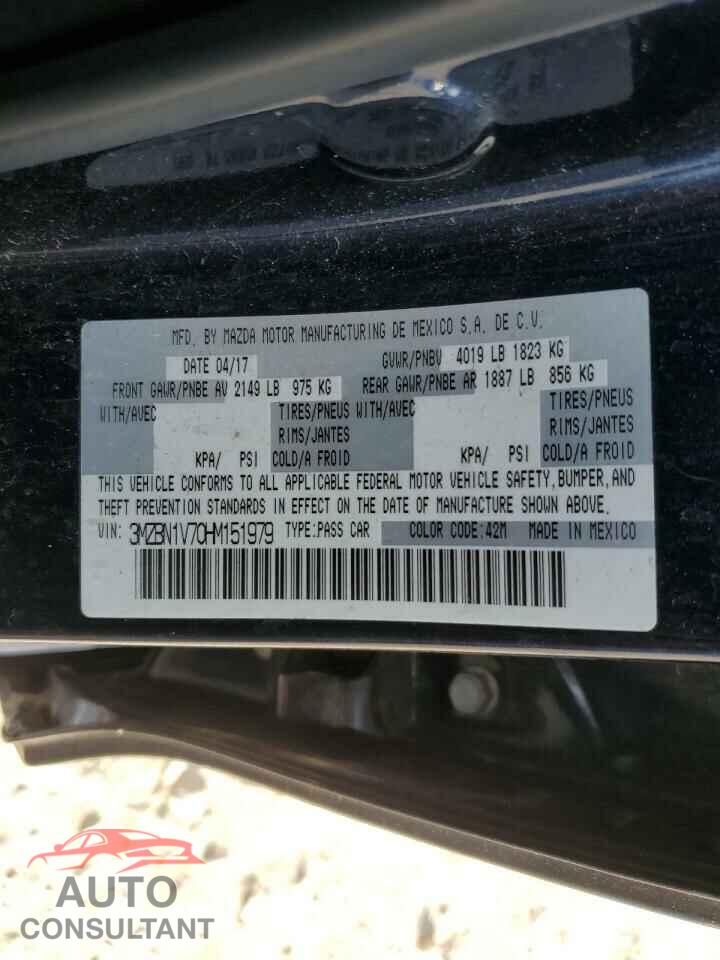 MAZDA 3 2017 - 3MZBN1V70HM151979