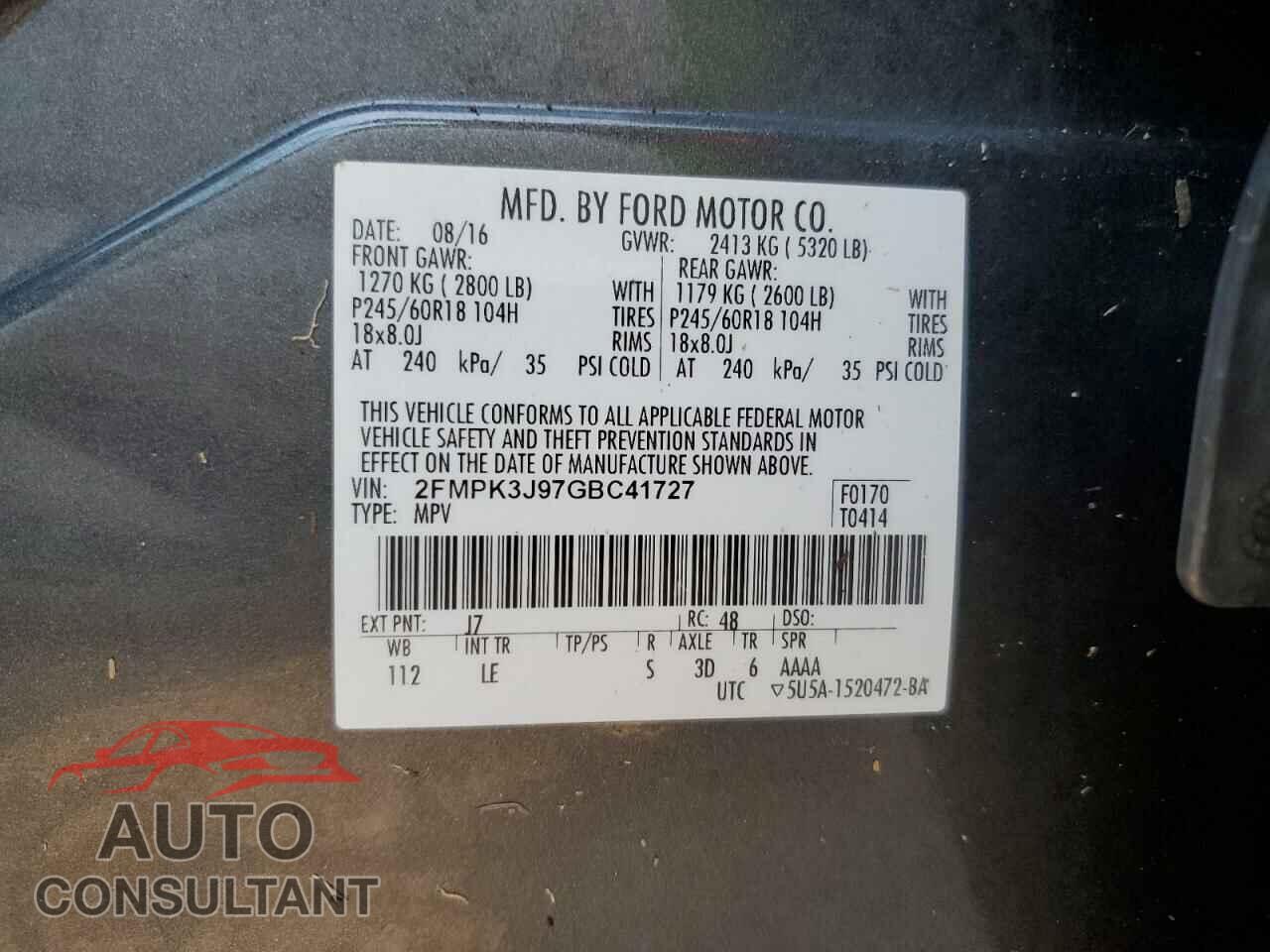 FORD EDGE 2016 - 2FMPK3J97GBC41727