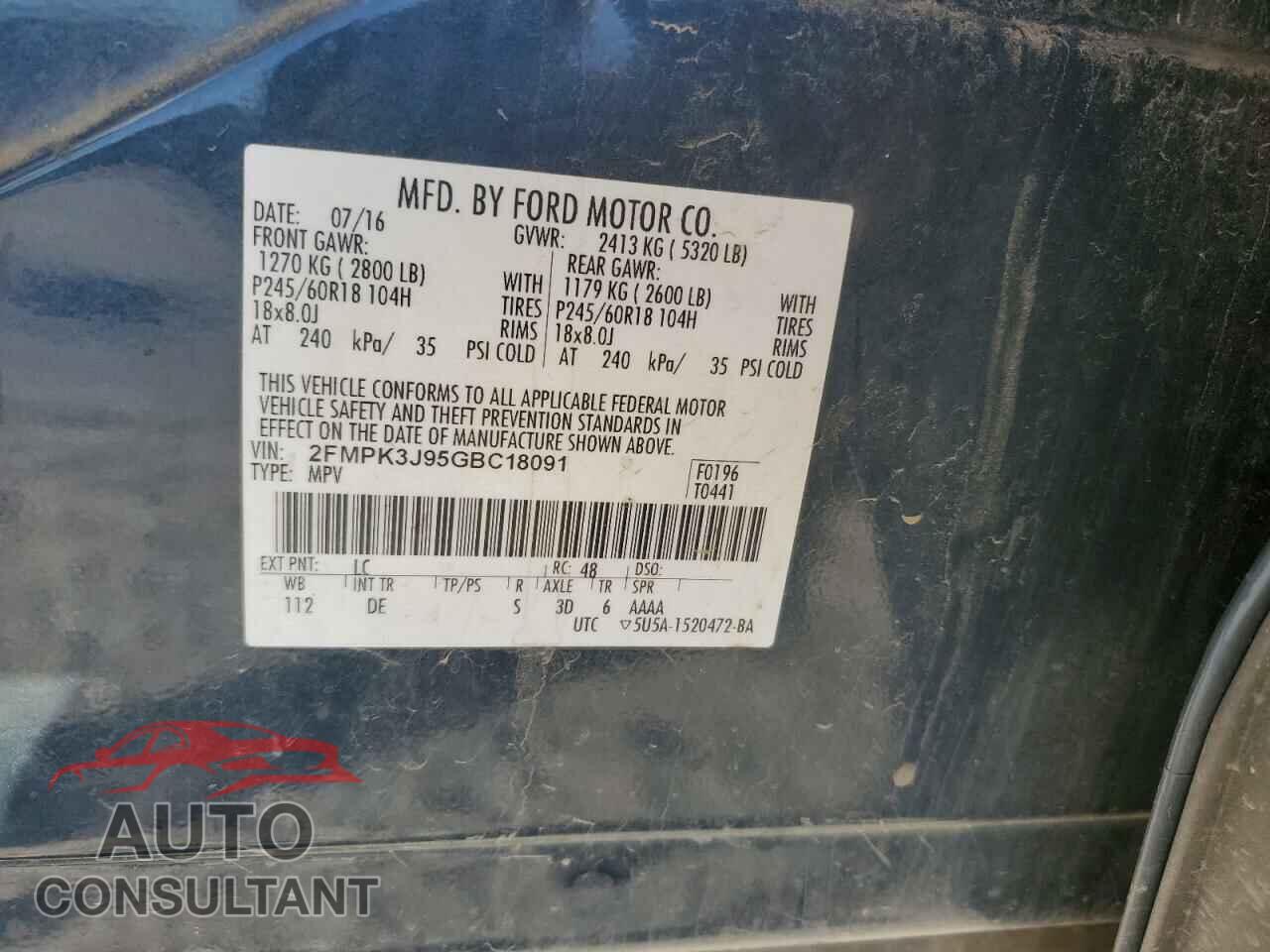 FORD EDGE 2016 - 2FMPK3J95GBC18091