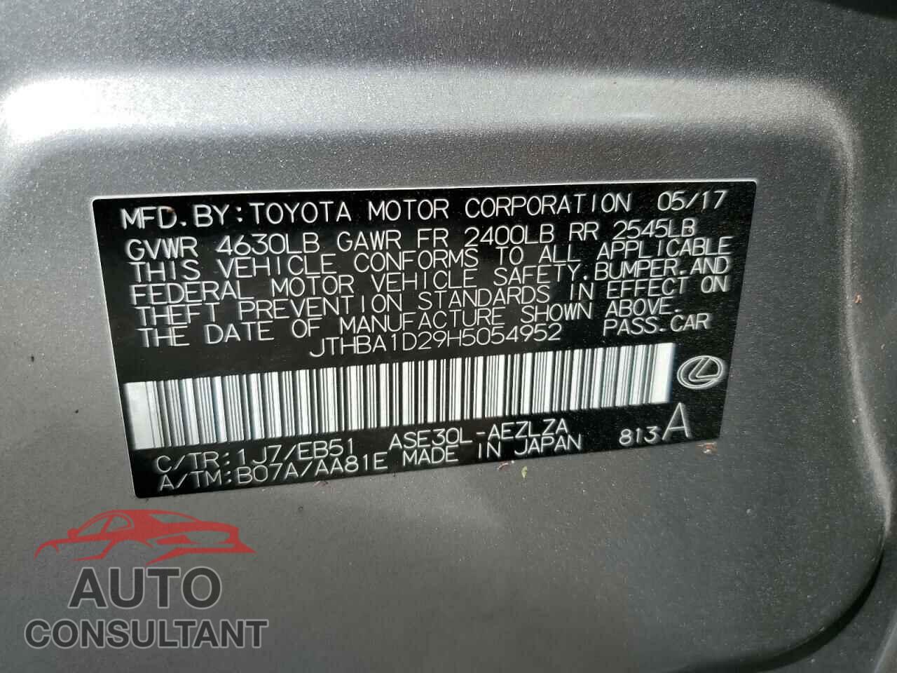 LEXUS IS 2017 - JTHBA1D29H5054952