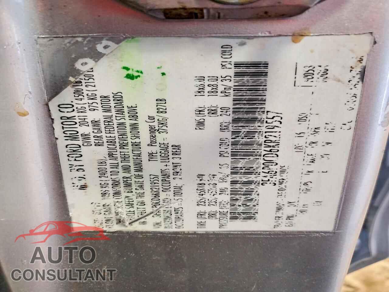 FORD FUSION 2019 - 3FA6P0CD6KR219557