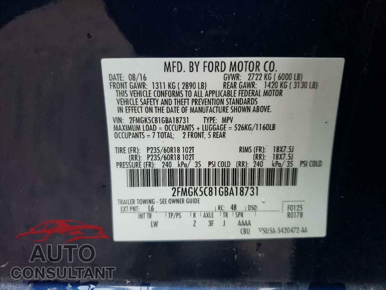 FORD FLEX 2016 - 2FMGK5C81GBA18731
