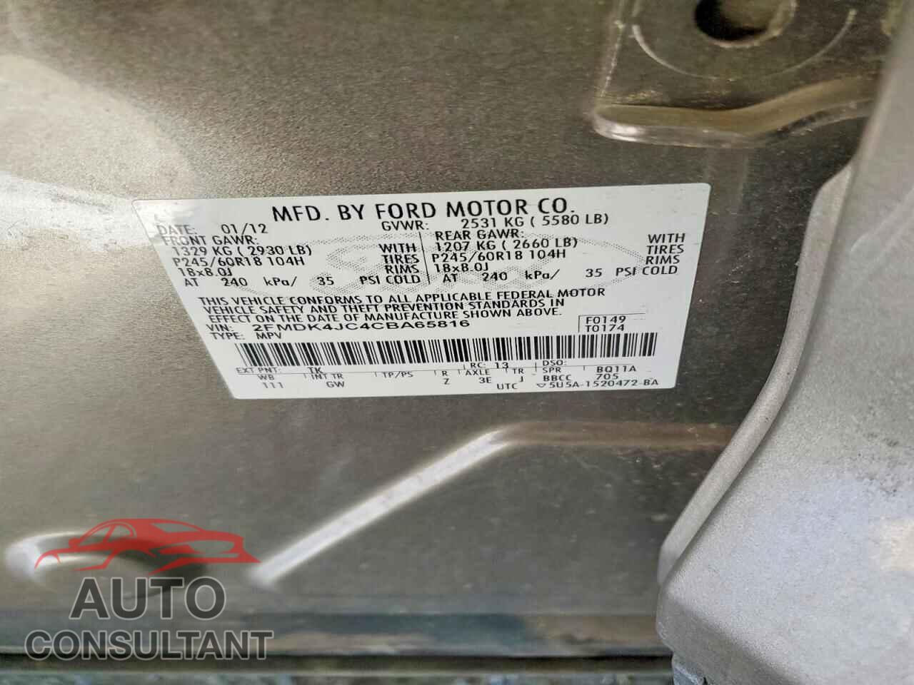 FORD EDGE 2012 - 2FMDK4JC4CBA65816