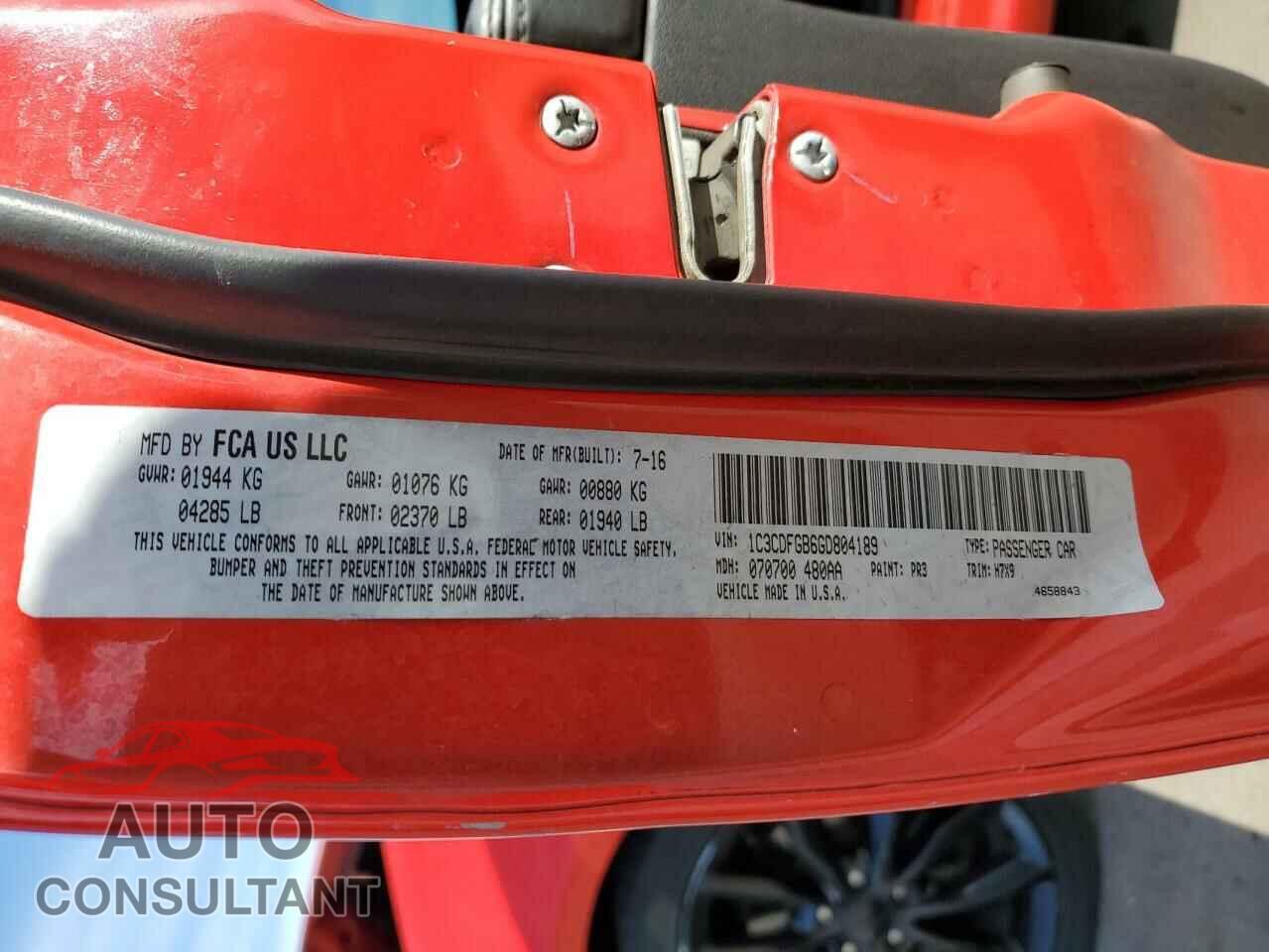 DODGE DART 2016 - 1C3CDFGB6GD804189