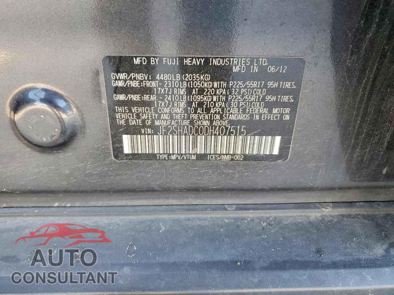 SUBARU FORESTER 2013 - JF2SHADC0DH407515