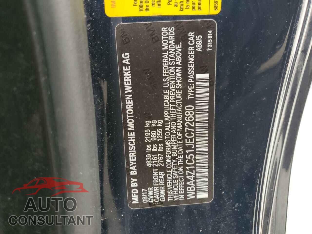 BMW 4 SERIES 2018 - WBA4Z1C51JEC72680