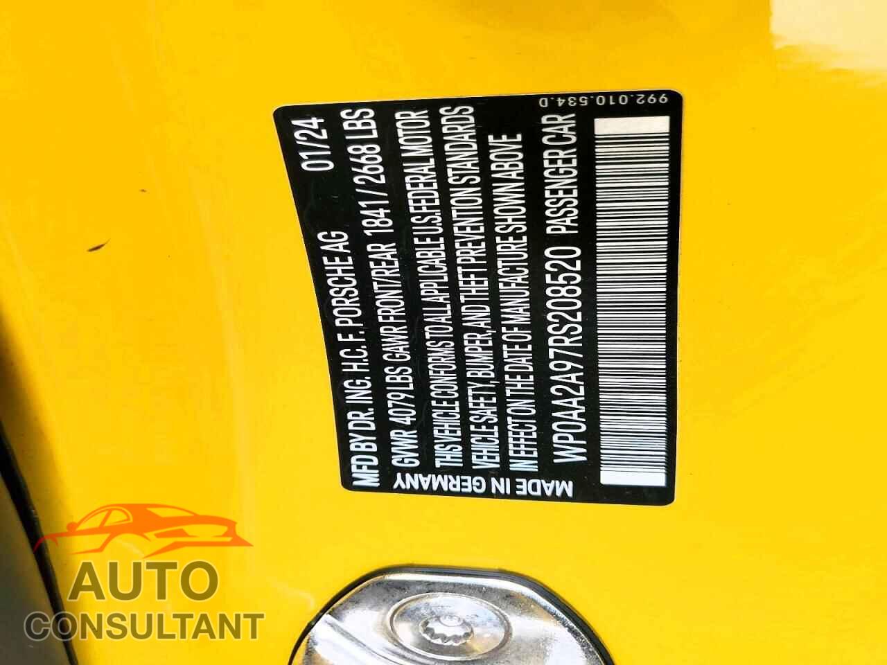 PORSCHE 911 2024 - WP0AA2A97RS208520