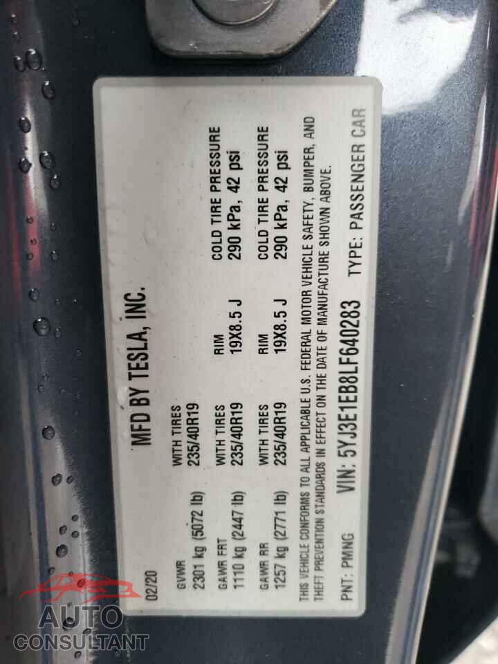 TESLA MODEL 3 2020 - 5YJ3E1EB8LF640283