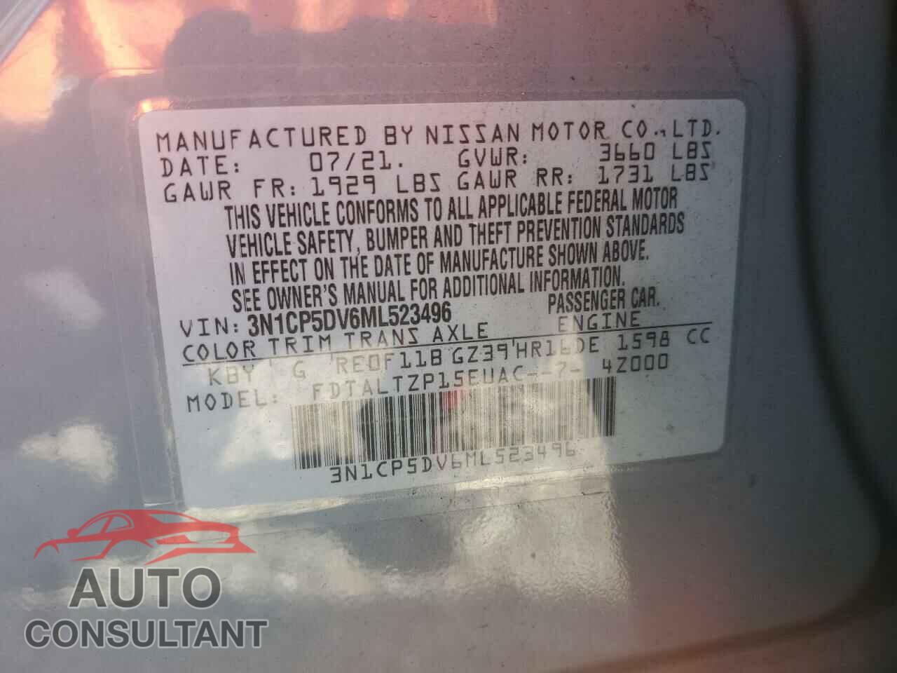 NISSAN KICKS 2021 - 3N1CP5DV6ML523496